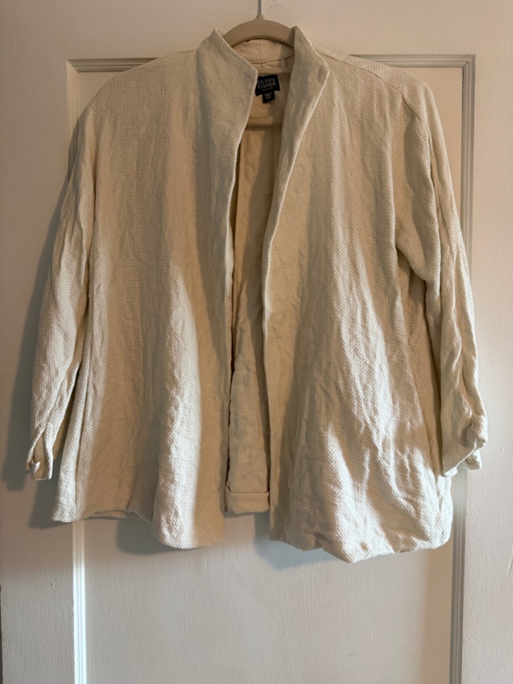 Eileen Fisher Linen Cotton Tweed Open Cardigan Jacket Cream Size PM
